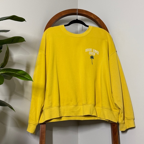 Old Navy Tops - Old Navy 2X Mustard Yellow Good Vibes Crew Long Sleeve Pullover Sweatshirt